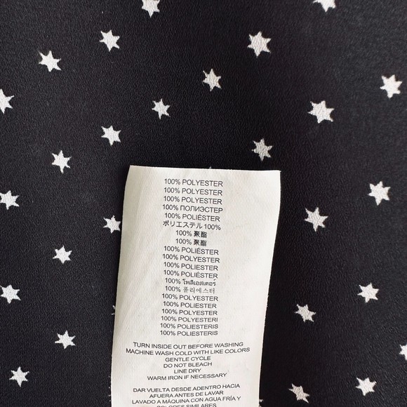 Michael Kors Women's Blouse Medium Ruffle Long Sleeve White Stars Print on Black - Picture 9 of 12